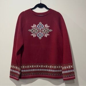 WOOLRICH Size L Ruby Holiday Christmas 100% Lambs Wool Pull Over Sweater